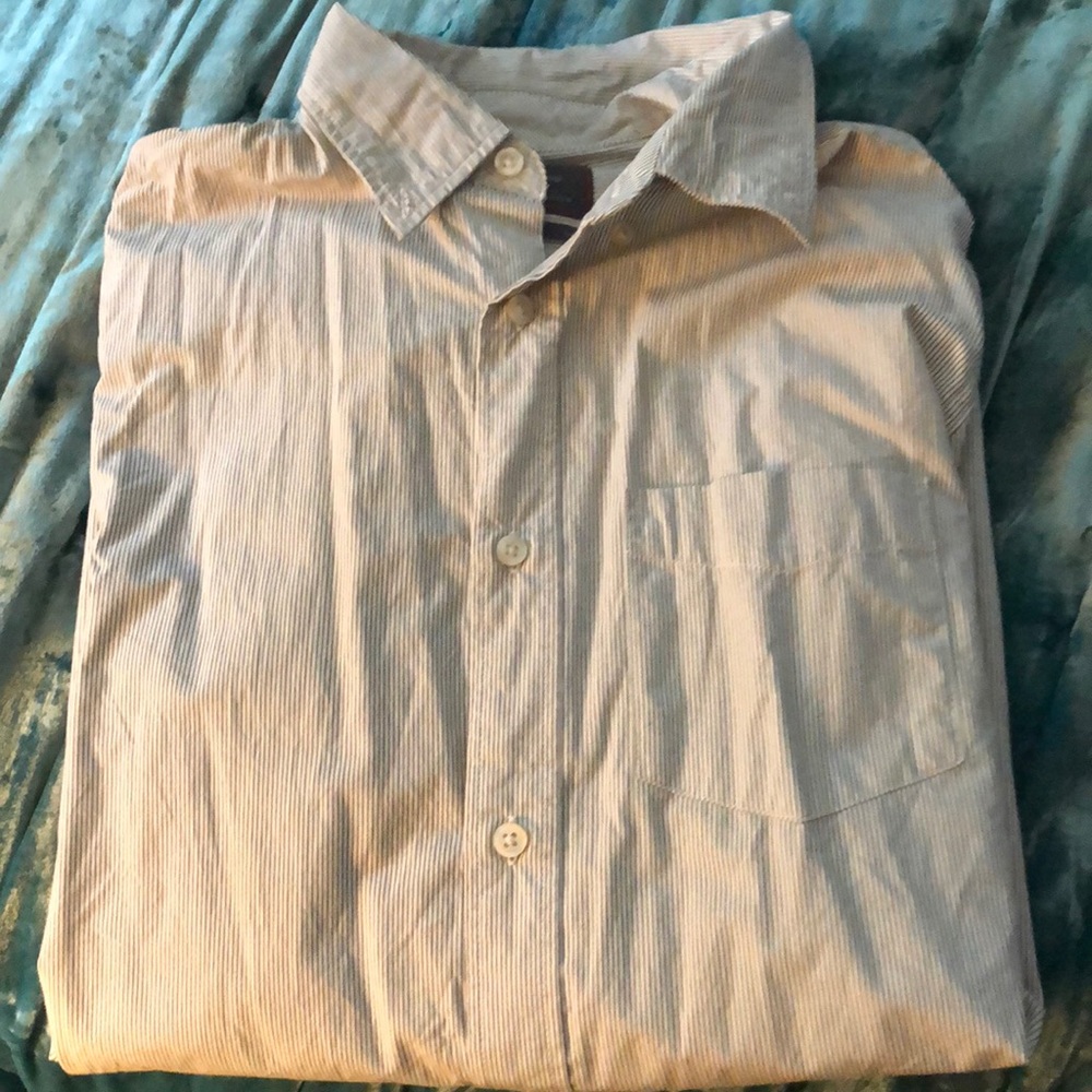 Grey and white striped button down shirt